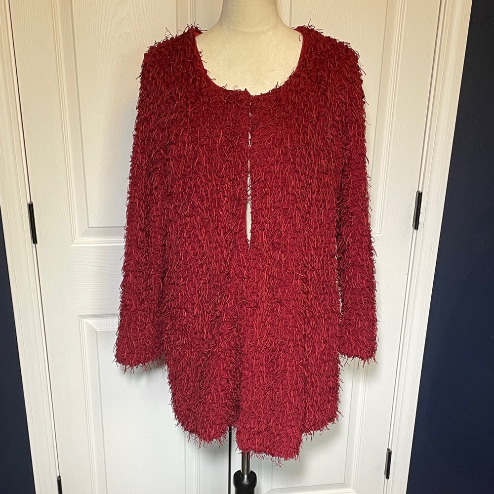 Kut from the Kloth‎ Red Burgundy Shaggy Cardigan Jacket Fully Lined Size Medium